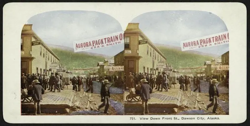 View down Front St., Dawson City, Arizona by Unknown artist