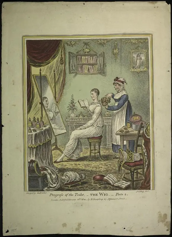 Progress of the toilet [Plate 2: The wig, copy 2]. by Gillray