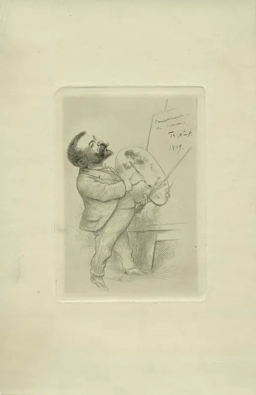 Caricature self-portrait at easel [copy 2]. by Nast