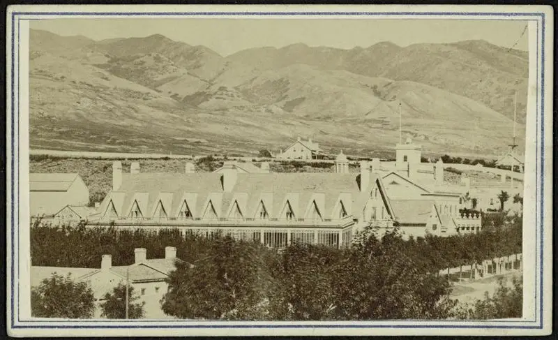 View of Brigham Young's residences, Lion House and Beehive House, Salt Lake City, Utah by Savage & Ottinger