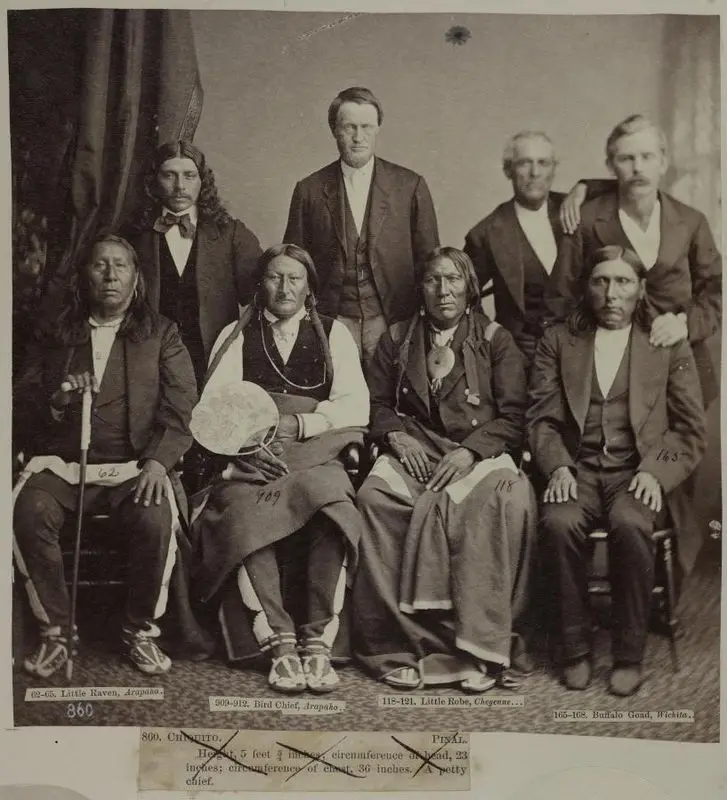 Group portrait that includes Little Raven, Bird Chief, Little Robe, and Buffalo Goad by J. Gurney & Son