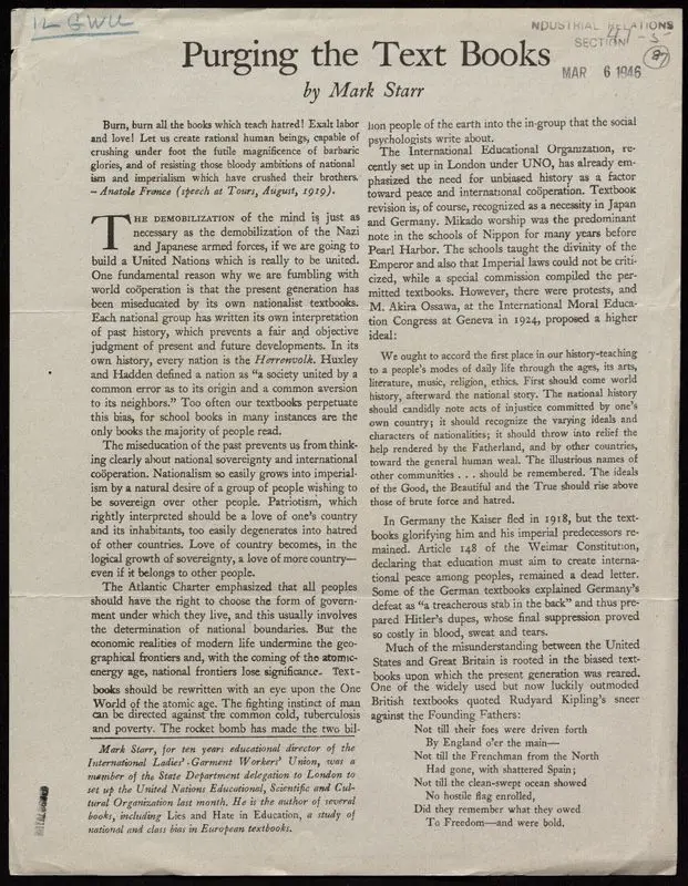 Purging the text books by Mark Starr, Educational Director, ILGWU