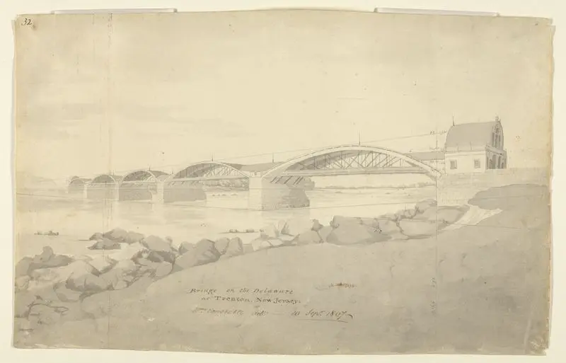 Bridge on the Delaware at Trenton, New Jersey, 10 September 1807. by Constable