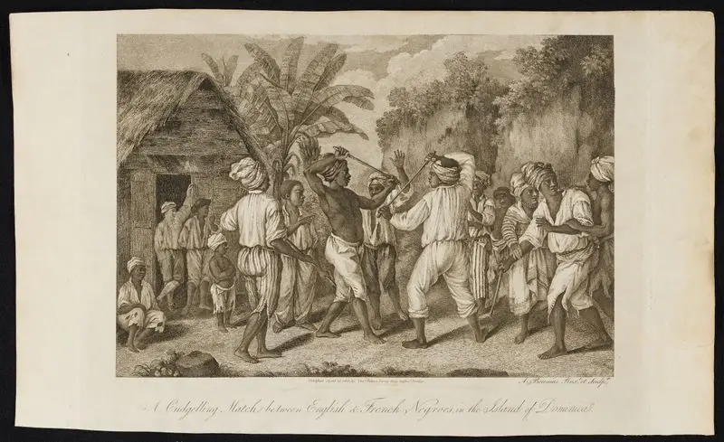 A cudgelling match between English & French Negroes, in the Island of Dominica / A. Brunias, pinxt. et sculpt. by Brunias, Agostino