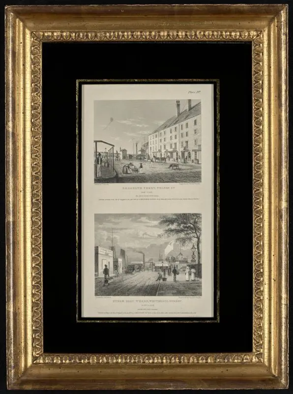 Brooklyn Ferry, Fulton St., New York ; Steam Boat Wharf, Whitehall Street, New York / drawn by C. Burton ; engraved by Hatch & Smillie ; printed by J.R. Burton. by Burton, Charles