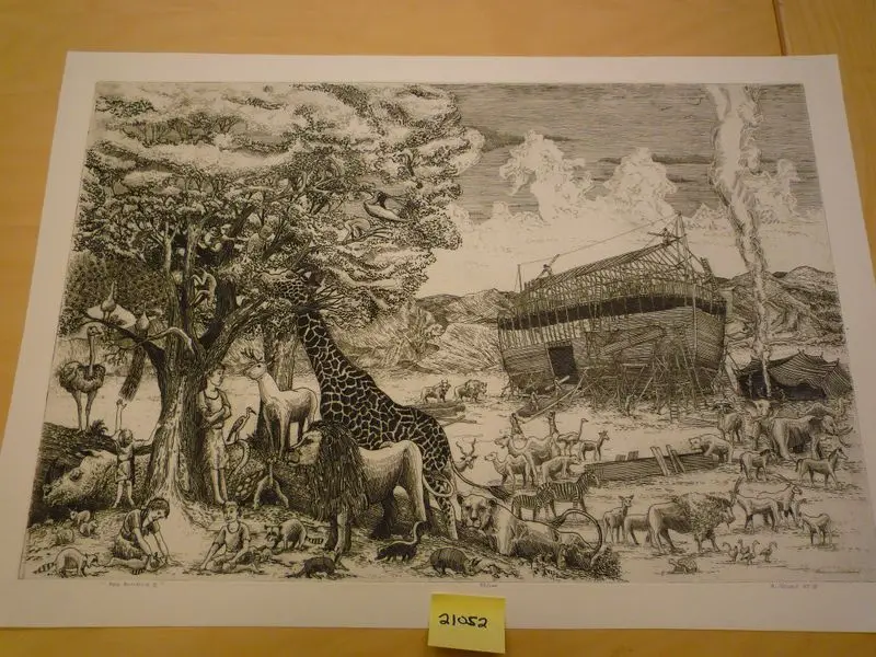 Etching of "Ark Building II". by Geisert, Arthur