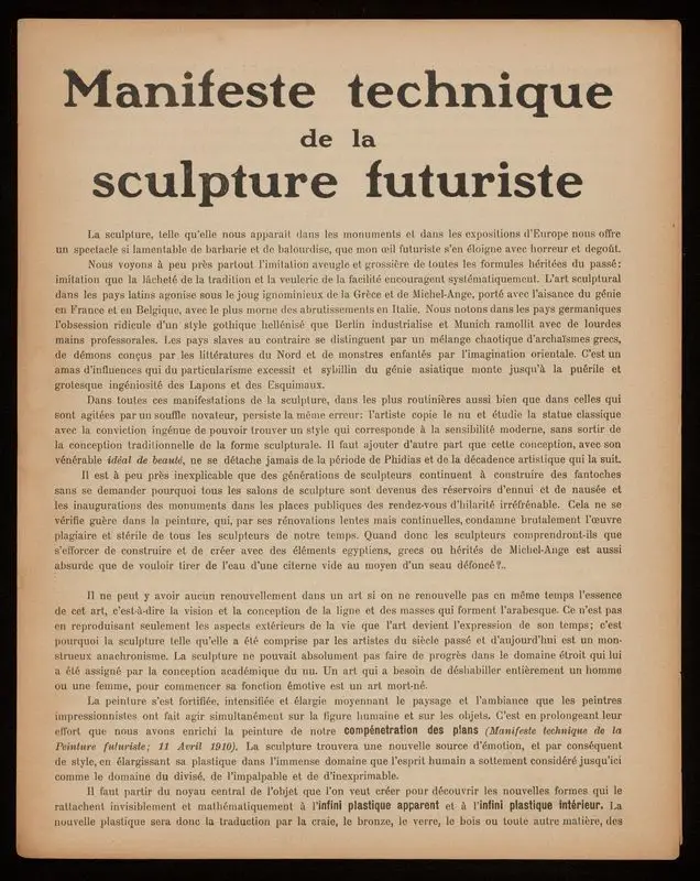 Manifeste technique de la sculpture futuriste. by Boccioni