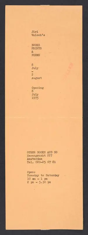 Ulises Carrión's Other Books and So collection of ephemera from 1975 to 1984, consisting of 45 invitations, flyers, and posters publicizing events at his Amsterdam bookstore by Carrión