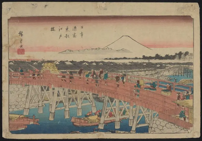 Nihonbashi with the Edobashi in the distance. by Andō