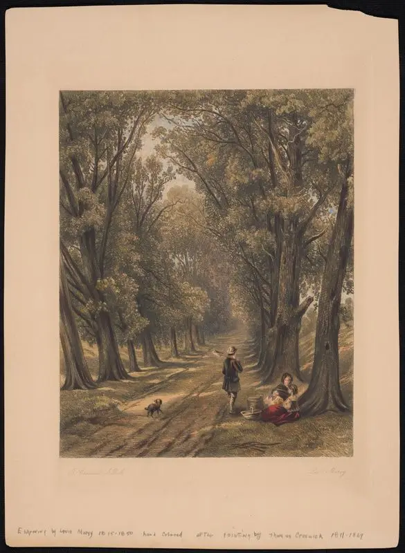 Landscape with tree-lined country road by Creswick