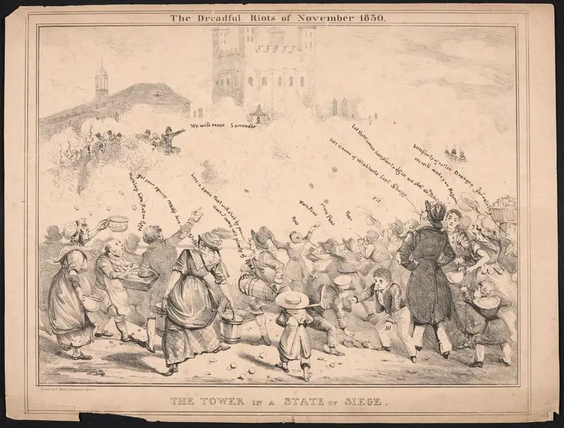 The dreadful riots of November 1830. The Tower in a state of siege. by Motte, Charles Etienne Pierre, 1784-1836