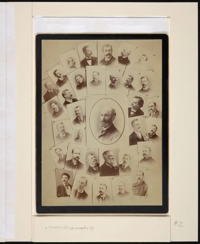 Composite portrait of 32 circus staff by Unknown artist
