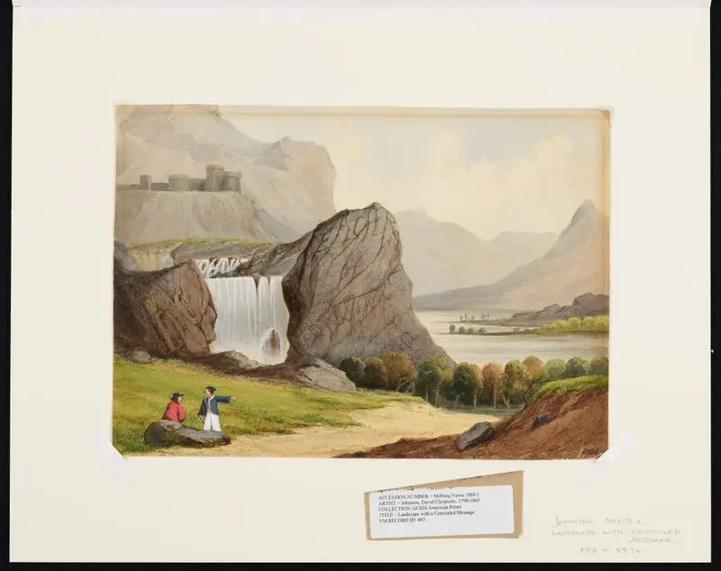 Landscape with a concealed message. by Johnston, David Claypoole, 1799-1865