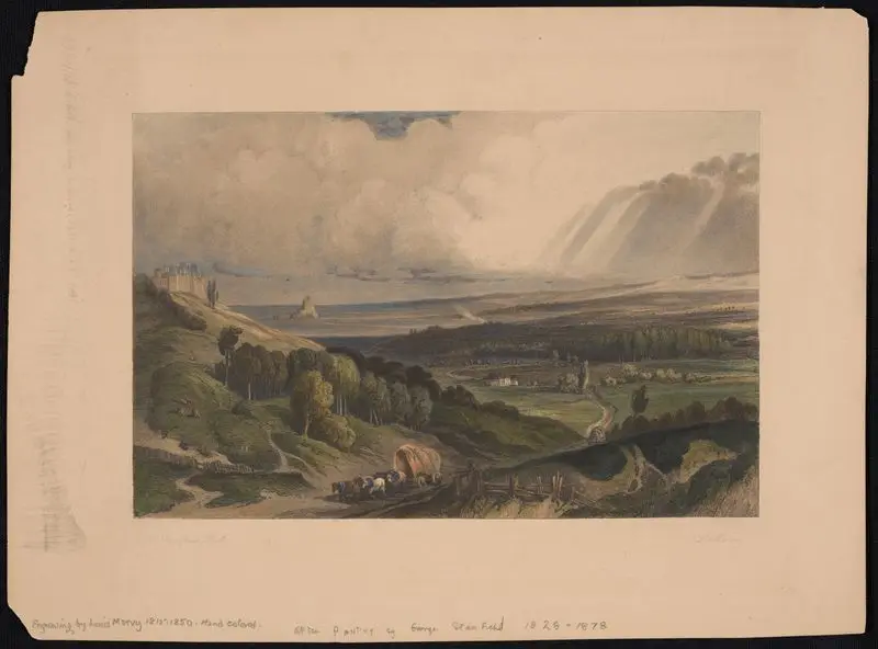 Landscape with covered wagon by Stanfield