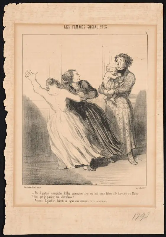 Ah! il prétend m'empecher d'aller communier avec nos huit cents frères à la barrièr du Maine..... il faut que je punisse tant d'insolence! by Daumier, Honoré, 1808-1879