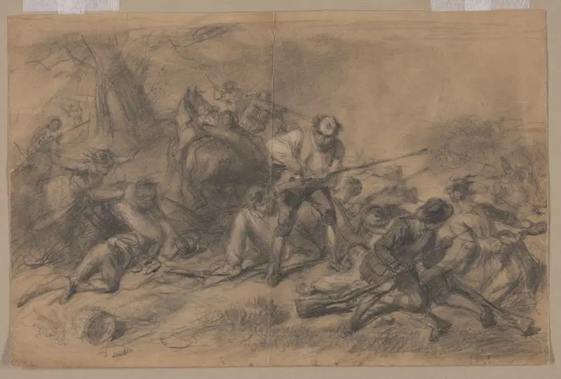 First blow for liberty - A large engraving. by Darley, Felix Octavius Carr, 1821-1888