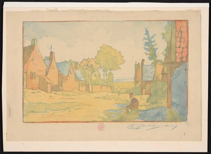 Landscape with houses by Delâtre, Eugène, 1864-1938