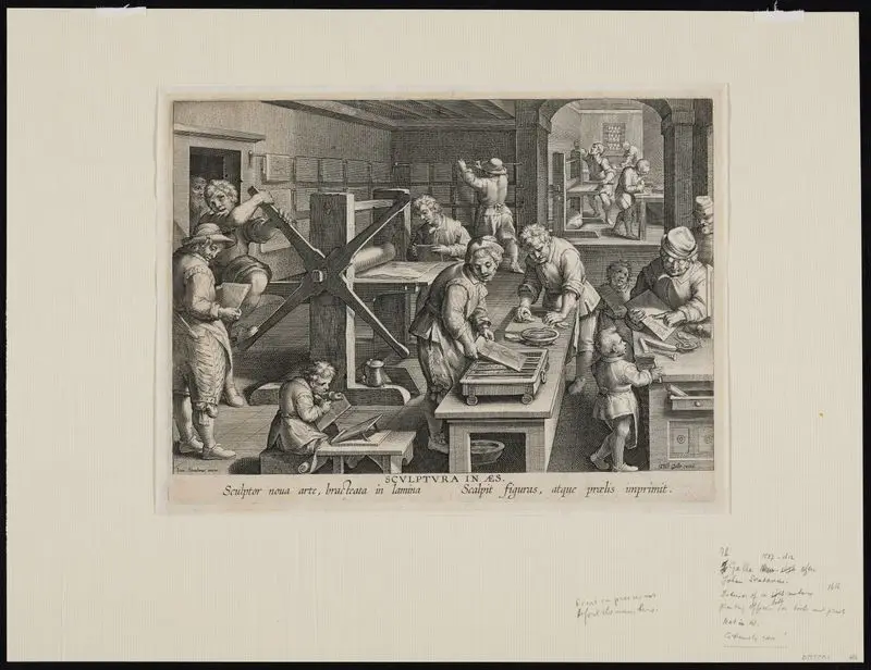 Sculptura in Aes // [The Invention of Copper Engraving]. by Galle