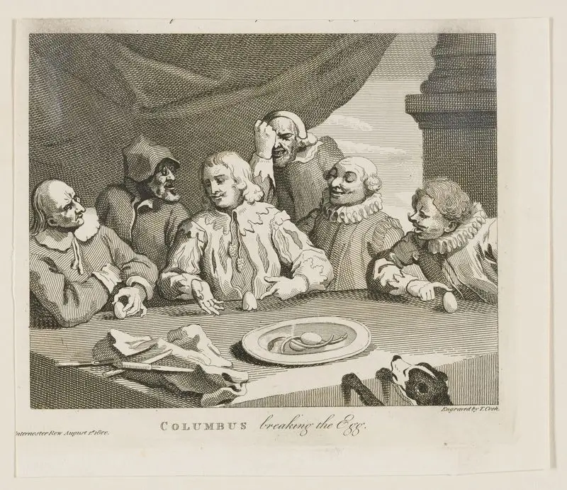 Columbus breaking the egg. by Hogarth