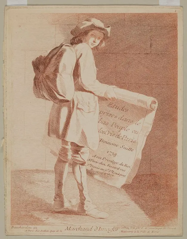 Marchand d'images / Bouchardon in. ; gravé a l'eau forte par C. et retouché par Et. Fessard. by Bouchardon