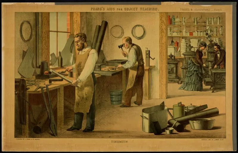 Prang's aids for object teaching. Trades & Occupations, Plate 11: Tinsmith. by Prang