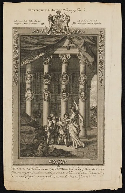 Moore's voyages & travels [Frontispiece]. by Pollard, Robert, I, 1755-1838