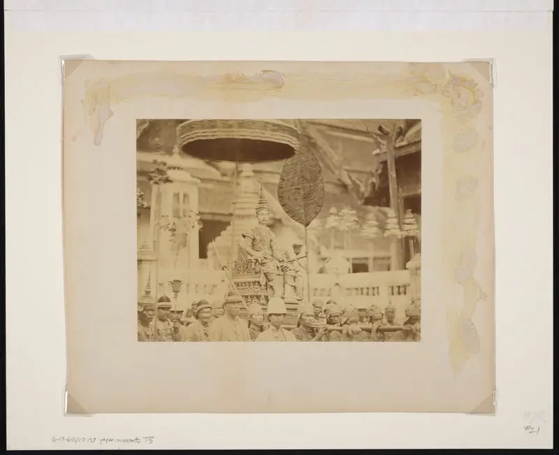 Photograph of the King of Siam, 1883 : whose government gave permission for the first Sacred White Elephant to leave the country in 1883, and was poisoned by two priests' attendants. The second Sacred Elephant left by government permission in 1884. by Unknown artist