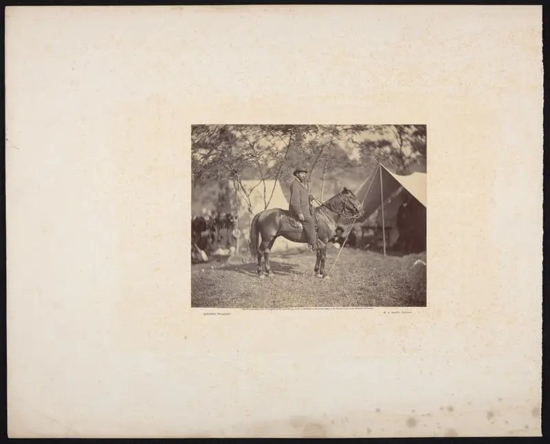 Allan Pinkerton ("E.J. Allen") of the Secret Service on horseback, copy 1 by Gardner