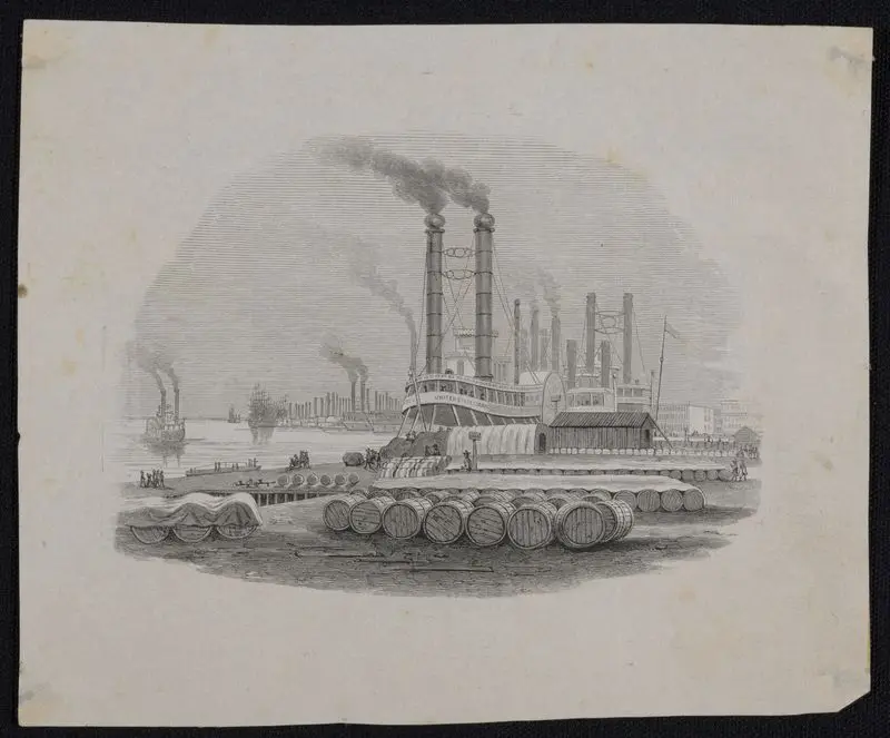 Dockyard scene with U.S. mail ship by Henderson, David English, 1832-1887