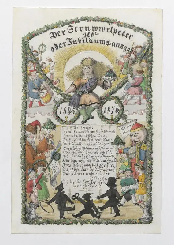 Original artwork for the added title to the 100th edition of Der Struwwelpeter with "Der Struwwelpeter. 100te oder Jubiläums-ausgabe" at head by Unknown artist