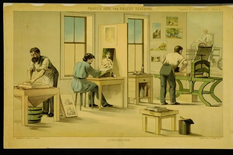 Prang's aids for object teaching. Trades & Occupations, Plate 5: Lithographer by Prang