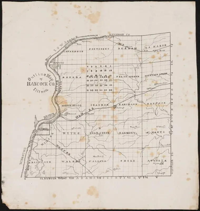 Outline map of Hancock Co., Illinois [map]. by Unknown artist