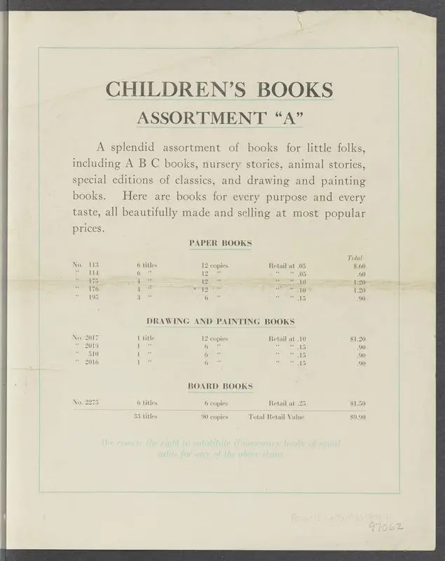 2 McLoughlin Brothers advertising flyers for children's books by McLoughlin Bros