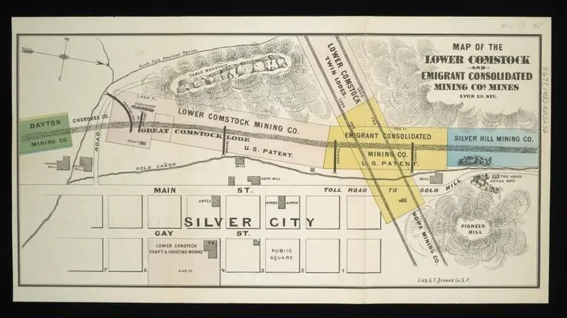 Map of the Lower Comstock and Emigrant Consolidated Mining Co.'s mines : Lyon Co., Nevada by Unknown artist