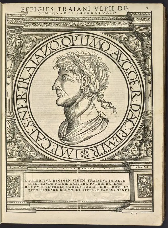 Imperatorum Romanorum omnium orientalium et occidentalium verissimae imagines ex antiquis numismatis quam fidelissime delineatae : addita cuiusque vitae descriptione ex Thesauro Iacobi Stradae et per brevi elogio uniuscuiusque carmine, quod quasi epitome est historiae, ad iuuandam memoriam. by Strada