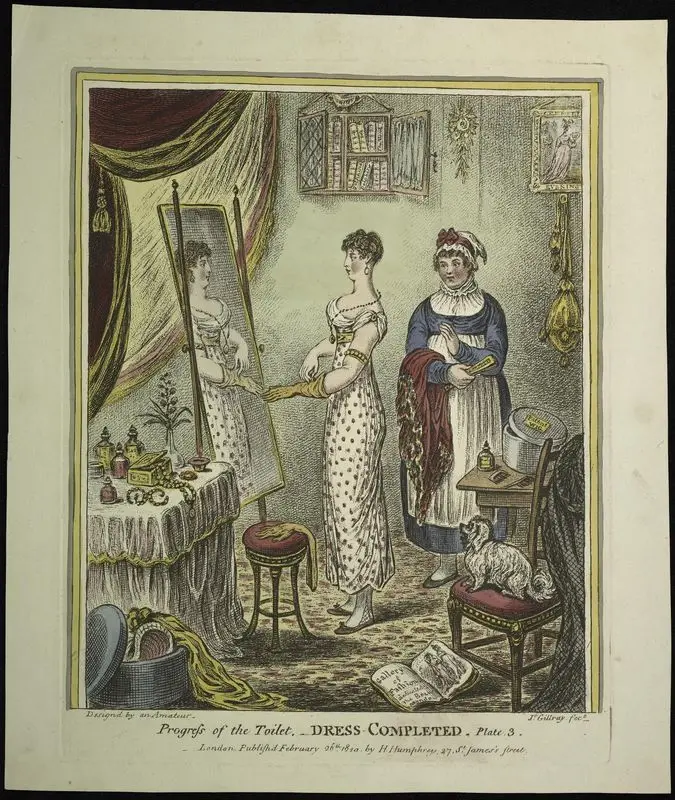Progress of the toilet [Plate 3: Dress completed, copy 1]. by Gillray