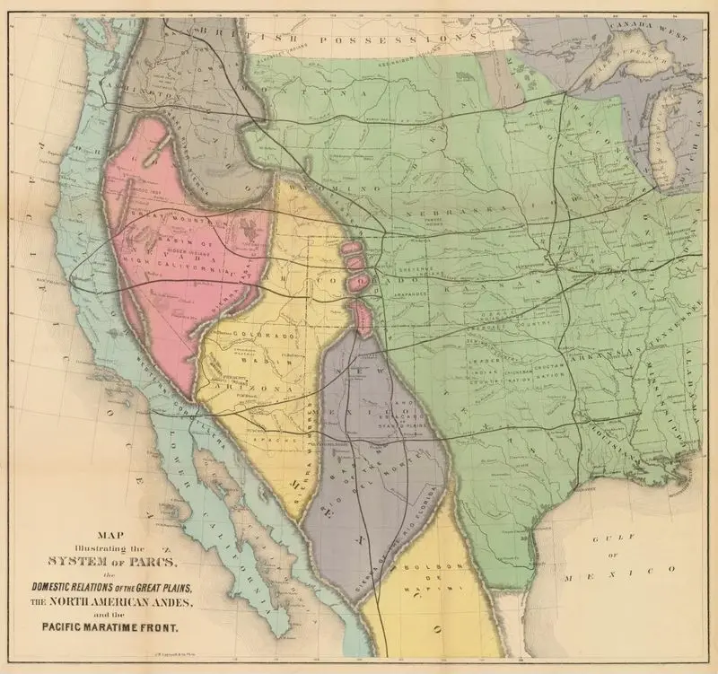 Map illustrating the system of parcs, the domestic relations of the Great Plains, the North American Andes, and the Pacific maratime [i.e. maritime] front by Unknown artist
