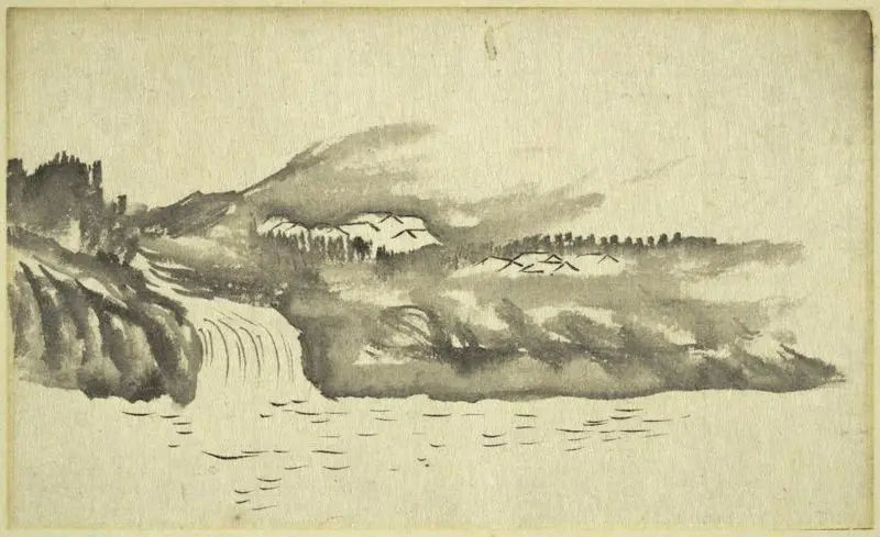 Landscape with waterfall by Ando Hiroshige, 1797-1858