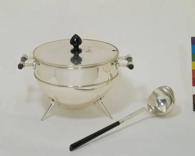 Soup tureen with lid, electroplate, designed by Christopher Dresser, Hukin and Heath, 1880. by Dresser, Christopher