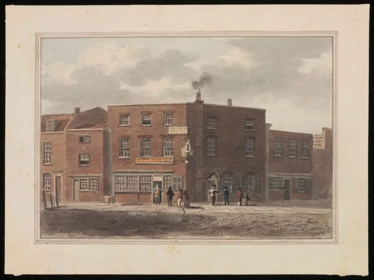 Watercolour of the Crooked Billet pub, by an unknown artist, ca. 1840 by Unknown artist