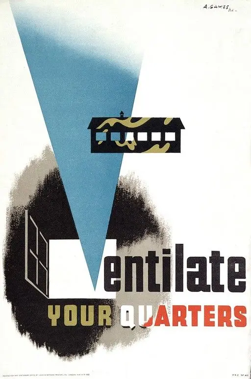 Ventilation of soldiers' quarters. Colour lithograph after A. Games, 1941. by Abram Games