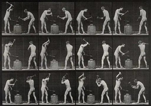Two blacksmiths. Photogravure after Eadweard Muybridge, 1887. by Eadweard Muybridge