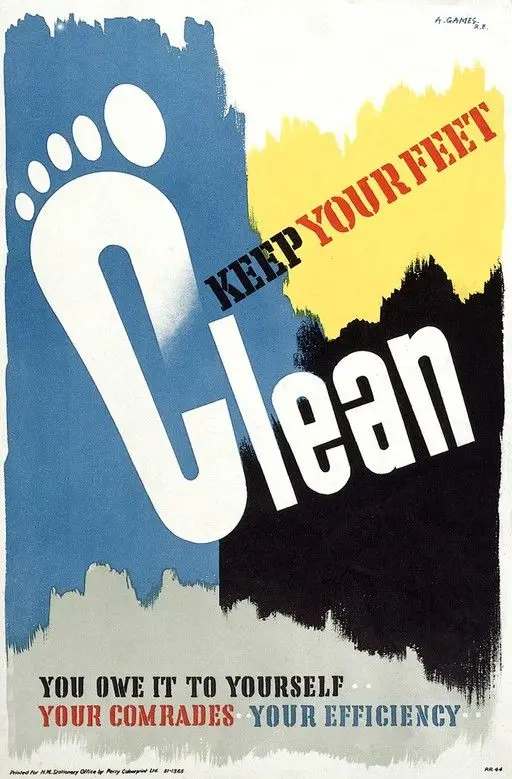 A dirty foot mark. Colour lithograph after A. Games, 1941. by Abram Games