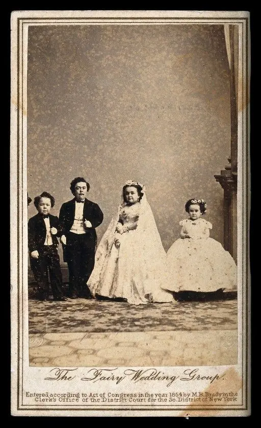 Four dwarfs: "Tom Thumb's" wedding party in New York. Photograph by M. B. Brady, 10th February 1863. by Mathew Benjamin Brady