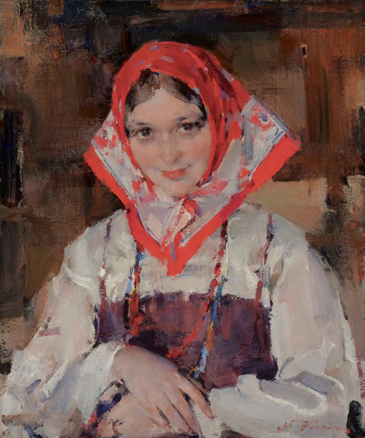 Russian Girl in Red Kerchief (Mrs. Perujinsky) by Nicolai Ivanovich Fechin