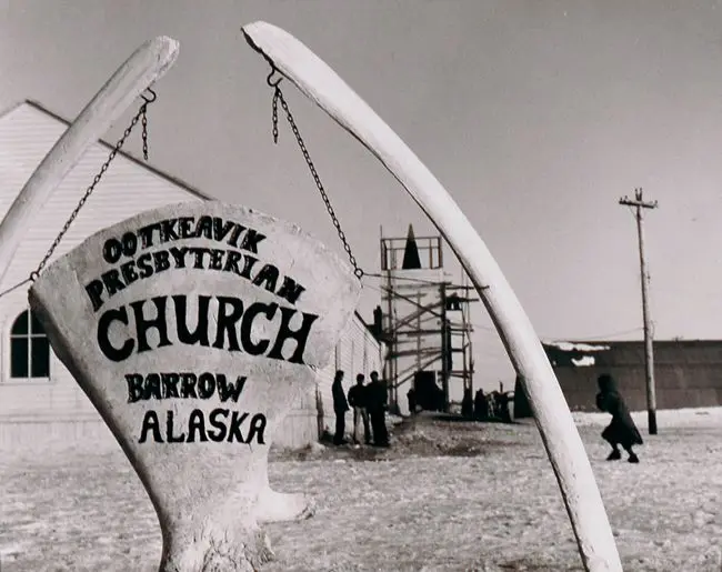 Untitled [Church and whale bones, Barrow, Alaska] by Sam Isamu Kimura