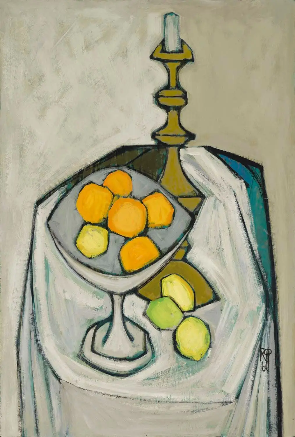 Still Life: Candlestick, Compote and Fruit by Rosalyn Gale Powell