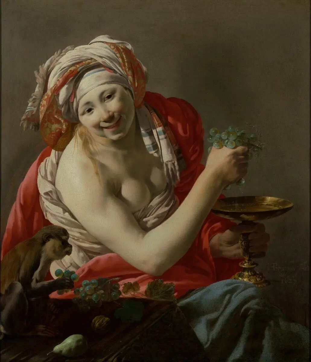 Bacchante with an Ape by Hendrick ter Brugghen