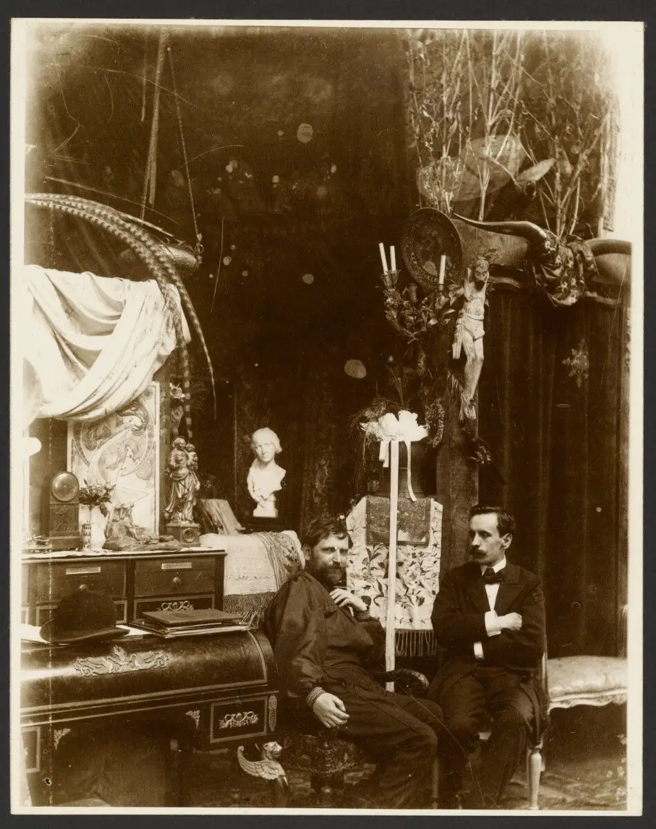[Self-Portrait with possibly Paul Gauguin in His Studio, Rue du Val-de-Grâce, Paris] by Alphonse Maria Mucha