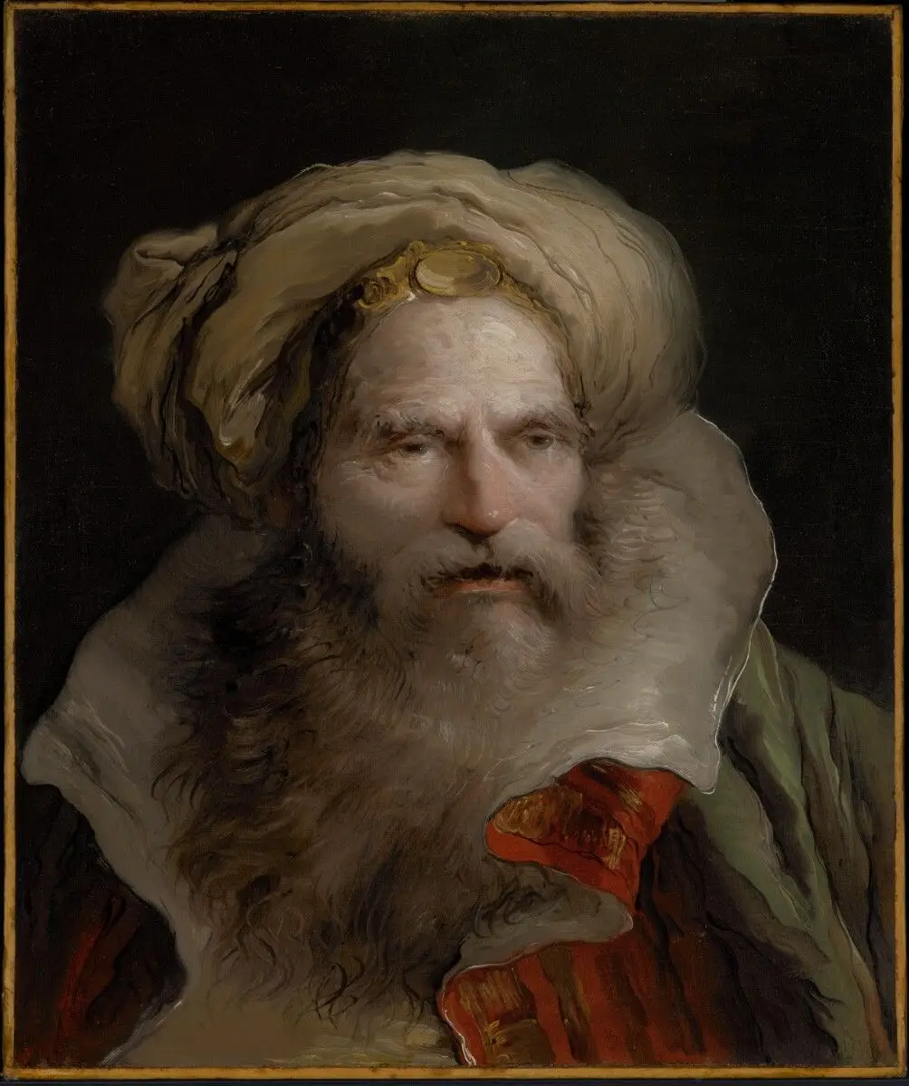A Bearded Man Wearing a Turban by Giovanni Domenico Tiepolo